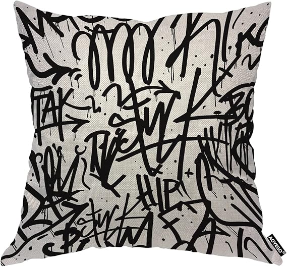 AOYEGO Graffiti Line Throw Pillow Cover Creative Artistic Doodle Ink Classic Monochrome Pillow Case 18x18 Inch Decorative Cotton Linen Square Cushion for Home Couch Bed