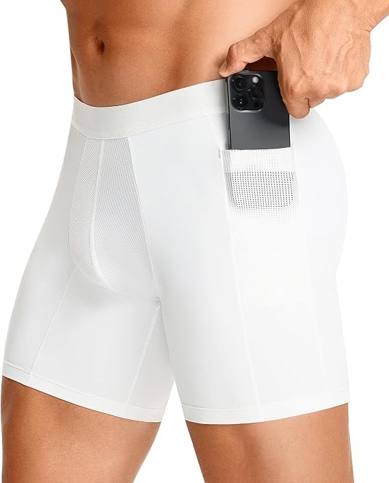 TAILONG Men's Compression Shorts with Side Pocket, Breathable Mesh Running Compression Underwear Workout Shorts for Athletic