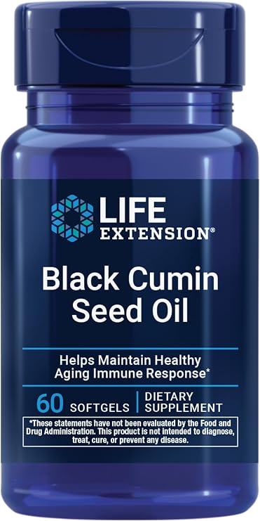 Life Extension Black Cumin Seed Oil, Black Cumin, Immune Health Support, Whole-Body Health, Healthy Aging, Gluten Free, Non-GMO, 60 softgels