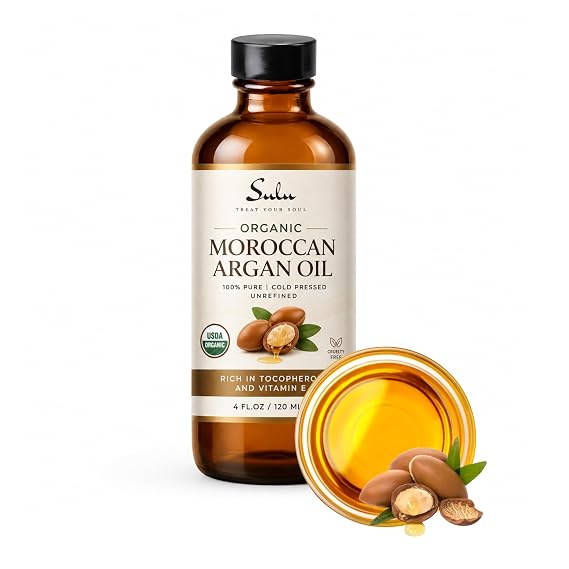 SULU ORGANICS 4 OUNCES Pure Certified Organic Cold Pressed Unrefined Extra Virgin Moroccan Argan Oil