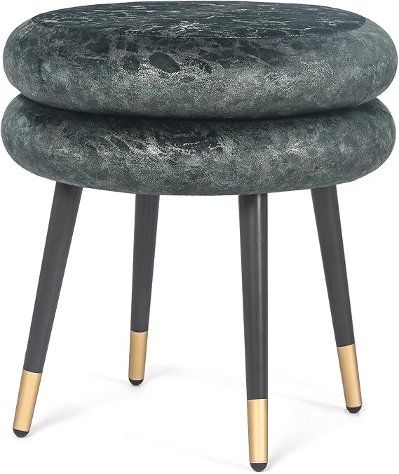 Joveco Small Ottoman Velvet Upholstered Round Footrest Foot Stool Seat with Metal Legs Vanity Stool Coffee Table for Bedroom Living Room (Grey)