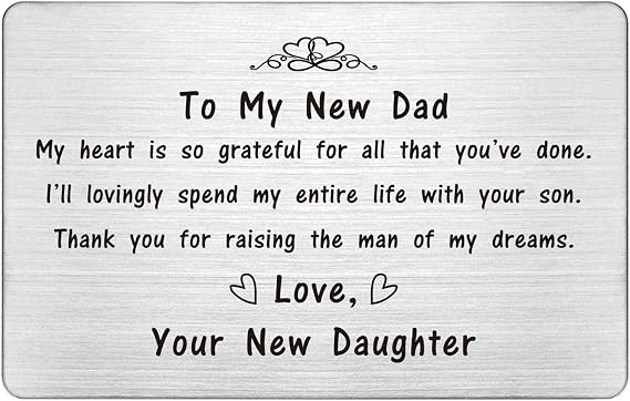Laluminter Father of the Groom Wedding Gift, Stainless Steel Wallet Card, To My New Father In Law, 3.38"x2.13"x0.03", Free Blue Envelope