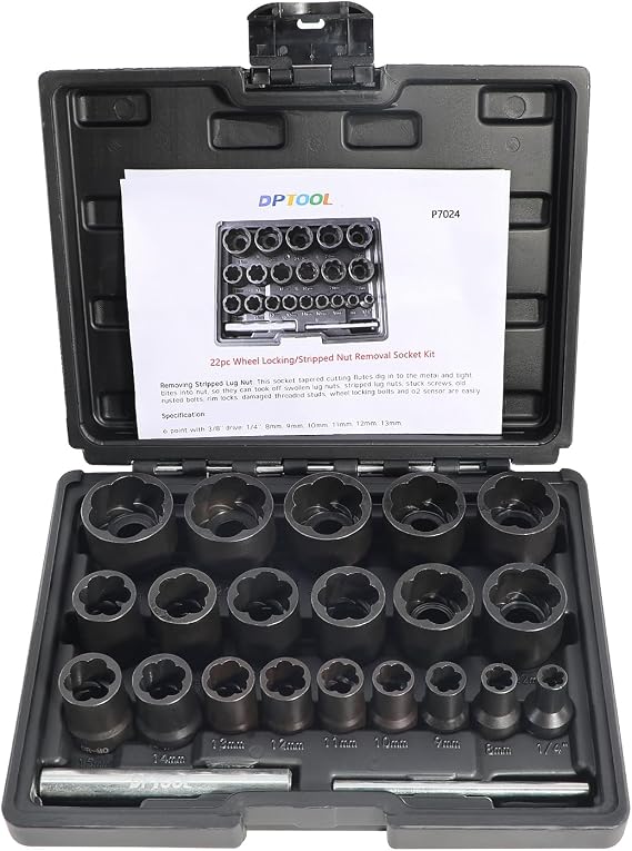 DPTOOL Lug Nut Extractor Set, Bolt Nut Extractor, Wheel Lock Removal Kit
