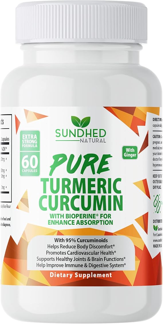 Pure Turmeric Curcumin Capsules (60 Caps) - All Natural Turmeric Supplement with 95% Standardized Curcuminoids - Powerful Turmeric Pills, Total Joint Support Tumeric Supplements