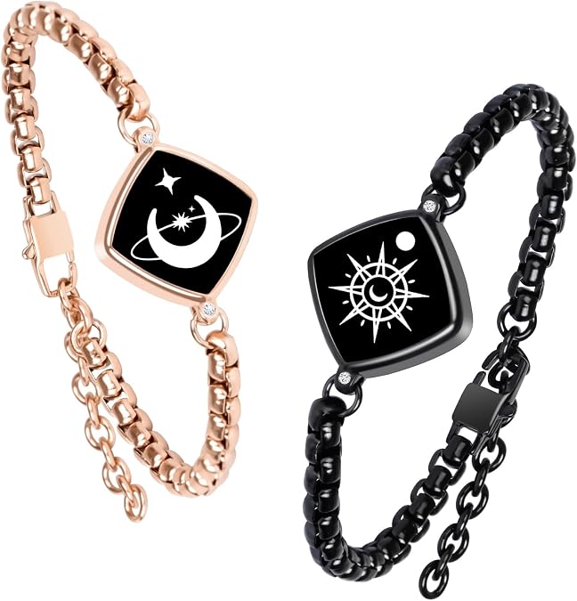 Long Distance Touch Bracelets,Vibration & Light up Couples Bracelets, Remote Smart Matching Bracelet for Couples Long Distance Relationship Girlfriend Boyfriend Xmas Gifts Bracelet Men Women jewelry