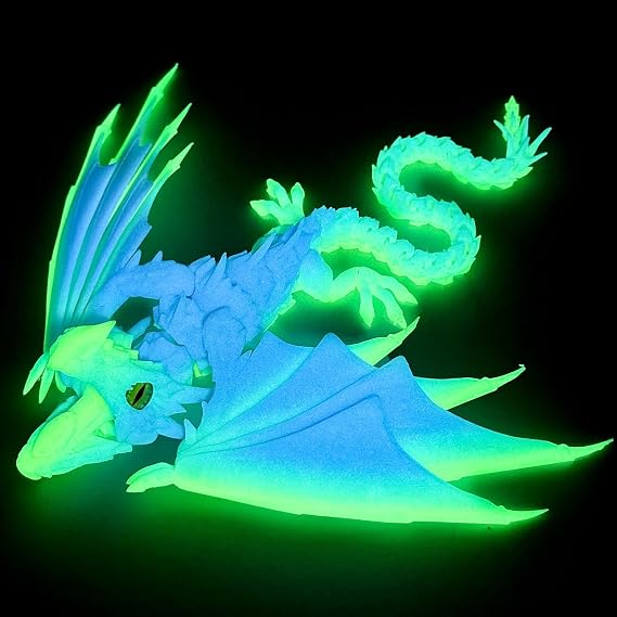 3D Printed Articulated Dragon with Movable Wings, Tail & Open Mouth Poseable Fidget Toy, Office Desk Decor, Dragon Toys for Stress Relief (Rainbow (Glows in the Dark))