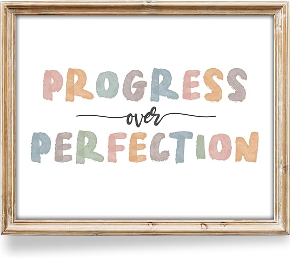 DREAM BIG PRINTABLES Progress Over Perfection Art Print - 8x10 (Unframed) | Kids Wall Decor for Bedrooms, Classrooms, Nurseries, and Playrooms
