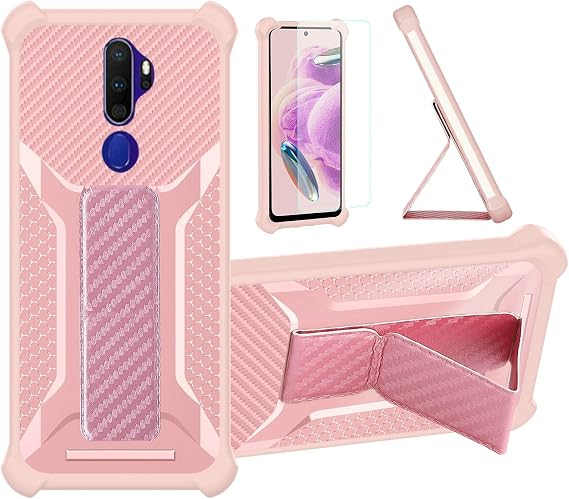 bojioderf Case Compatible for Oppo A9 2020 Phone Case Cover [with Tempered Glass Screen Protector] Hybrid Case [Folding Support Magnetic] [Frosted Anti-Fingerprint] Pink