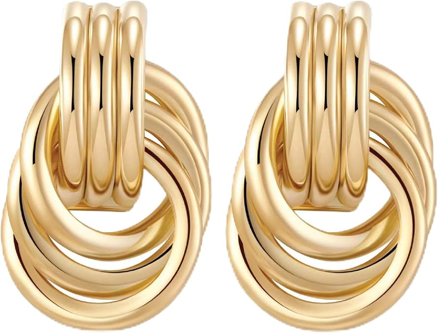 Chunky Knot Link Earrings for Women Circle Statement Drop Dangle Classic Earrings Studs Fashion Jewelry Trendy