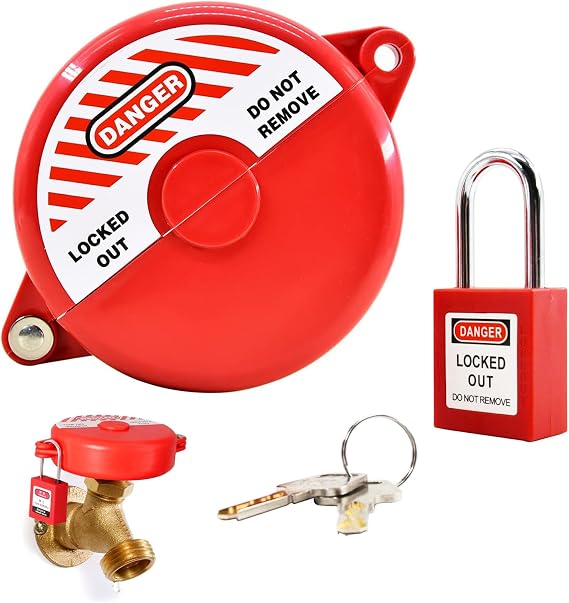 Gate Valve Lockout Device Rotating Plastic Outdoor Water Hose Protector Babyproof 2.5-5in Diameter Valve Handles Red Secure for Water Spigot Faucet Knob Oil Natural Gas Propane Tank Lock Outdoor