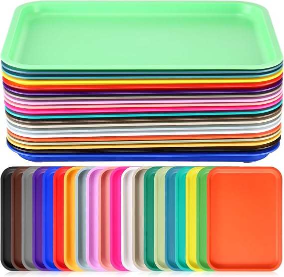 Sintuff 20 Pcs Plastic Art Trays Lunch Colorful, 20 Colors, 15 x 10 Inch