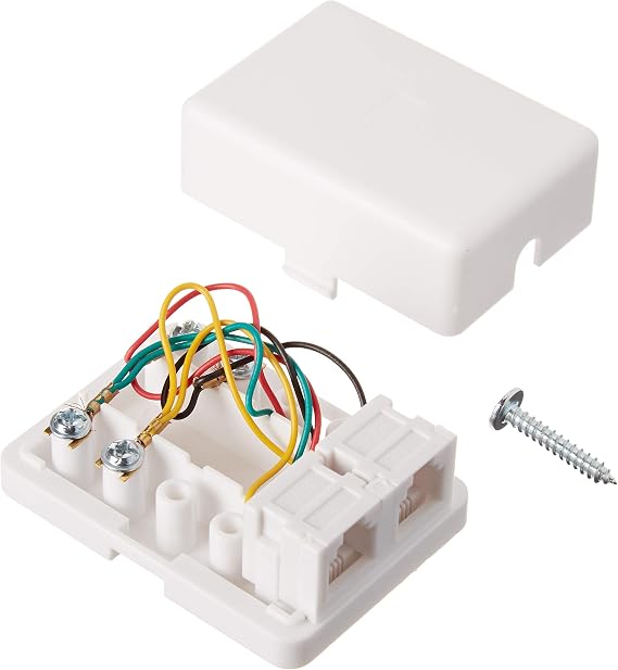 STEREN Phone Jack Wall Plate - Jack Box - White - Wall Jack - Surface Plate - Phone Box - Jack Plate Switch - Telephone Jack Wall Plate - Telephone Junction Box - 300-146WH 4C 2- Tel Surface Jack