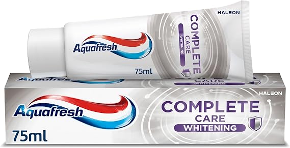 Aquafresh Complete Care Whitening Fluoride Toothpaste. Helps Restore Your Teeth’s Natural Whiteness. Actively deep Cleans and freshens Whole Mouth.