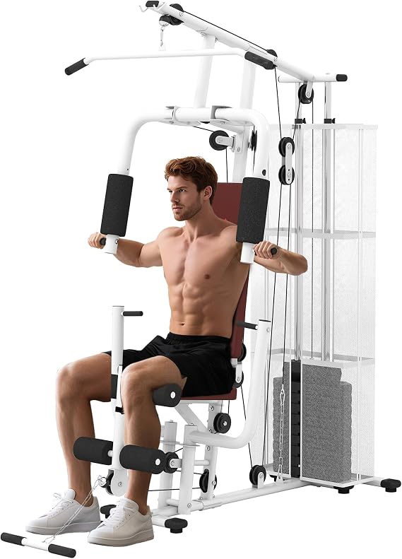 HOMCOM Home Gym Equipment Multi Workout Station 45Kg Weight Stack | Chest Station, Butterfly Press & Leg Developer, for Strength Training