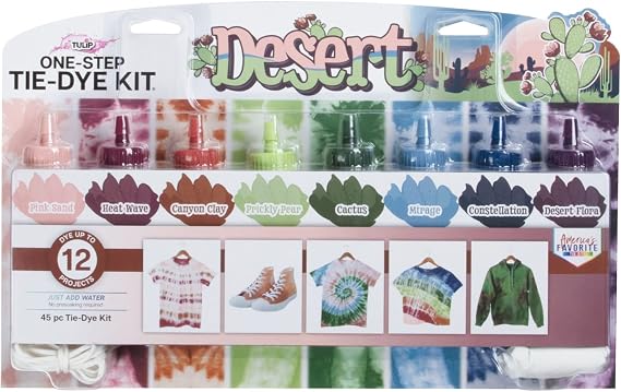 Tulip One-Step Tie-Dye Kit Desert Set, Easy for Beginner Skill Levels, 8 Easy Squeeze, Pre-Filled Bottles, Nature Inspired Wilderness Colors