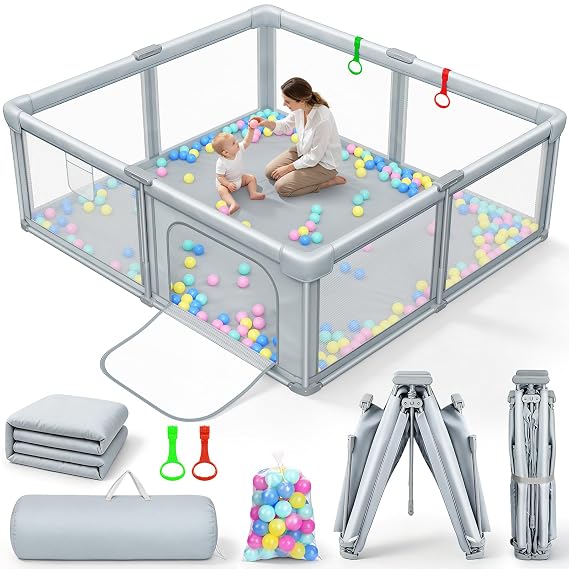 Foldable Baby Playpen with Mat 71"79" Playpen for Babies and Toddlers
