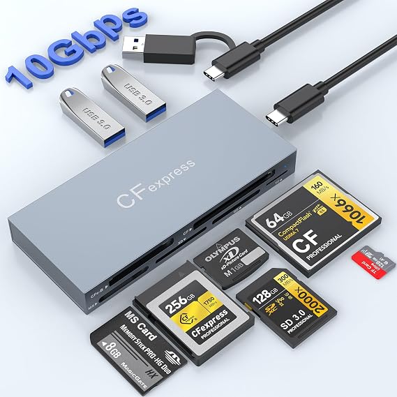 8 in 1 CFexpress Type B Card Reader Multi CF Express Reader CFexpress Type B/SD/TF/CF/XD/MS 10Gbps CFexpress Adapter Memory Card Reader USB Gen 3.2*2 for Windows/Mac/Chrome OS/Linux/Android