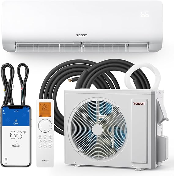 TOSOT 12,000 BTU Mini-Split Air Conditioner and Heating System, 19 SEER2 Wifi-Enabled Ductless Inverter AC Unit with 16ft Copper Line Set, Voice Controlled, 208-230V, Cosmo Series