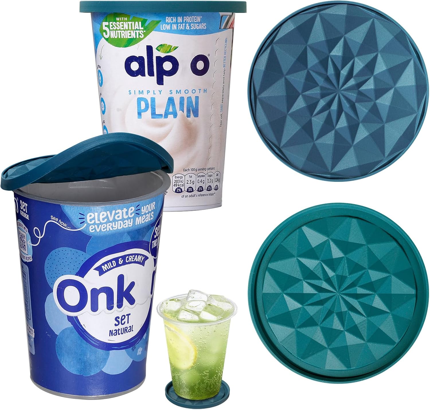 Yoghurt Pot Lids ONLY Fit 9.5cm Diameter Pots Reusable Silicone Large Tops, for 9.5cm Yogurt, Cream Pots Dark blueLight blue, 2
