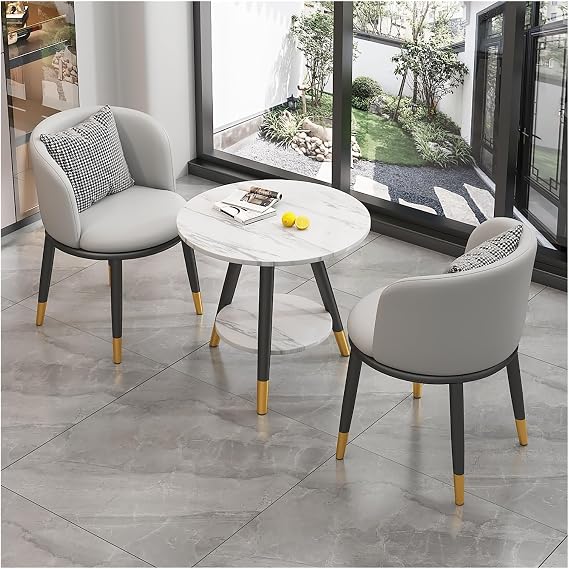 Simple Table and Chair Set,3 Pieces Dining Table Set for 2,Home Kitchen Round Dining Table,Balcony Living Room Dining Table,Coffee Shop Beauty Salon Leisure Table,Mo,Light Gray-One Size