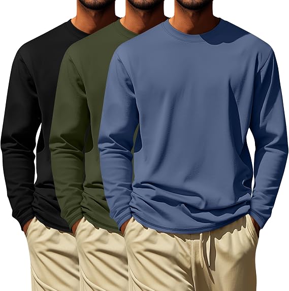 Neer 3 Pack Men's Big and Tall T-Shirts Long Sleeve Shirts 3Color L
