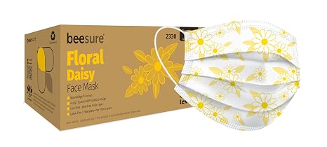 BeeSure BE2330 Floral Face Masks, Daisy Yellow (Pack of 50)