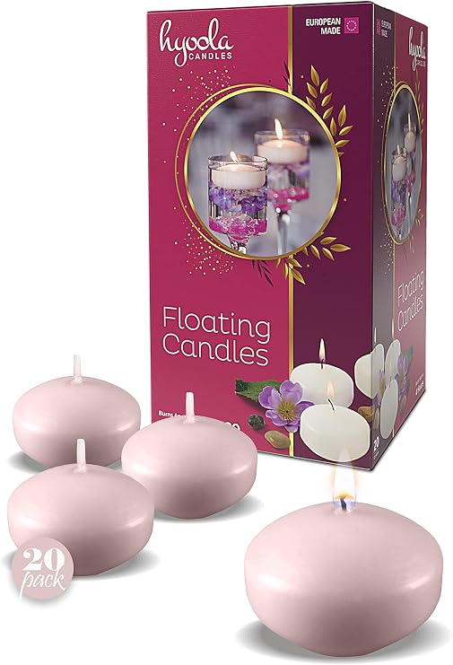 Hyoola Premium Light Pink Floating Candles 1.75 Inch - 3 Hour Burn Time - Made in Europe - 20 Pack