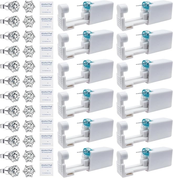 Ear Piercing Kit - Autdor 36Pcs Disposable Ear Piercing Gun Kit Includes 12Pcs Self Ear Piercing Gun 12Pcs Earrings Studs 12Pcs Clean Pads for Piercing Supplies