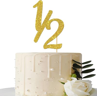 Gold Glitter Half Year Old Cake Topper - Half Year 12 Cake Topper - for Half Year AnniversaryBaby ShowerBabys Half Year Old Birthday Party Decorations