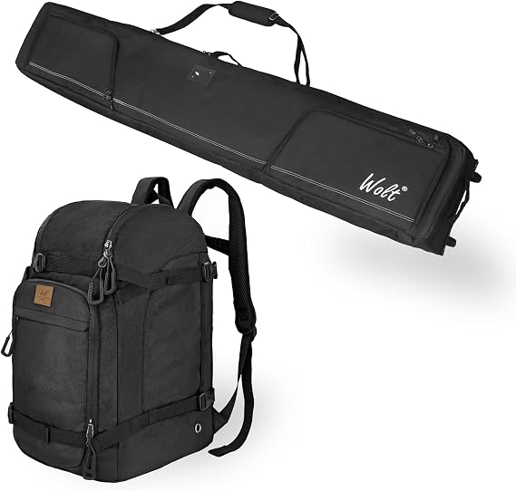 WOLT| Ski Boot Backpack Bag and Rolling ski bag Combo,50L Durable Ski Boot Travel Backpack for Ski Gear,Padded Snowboard Bag Carrier with Wheels for Air Travel