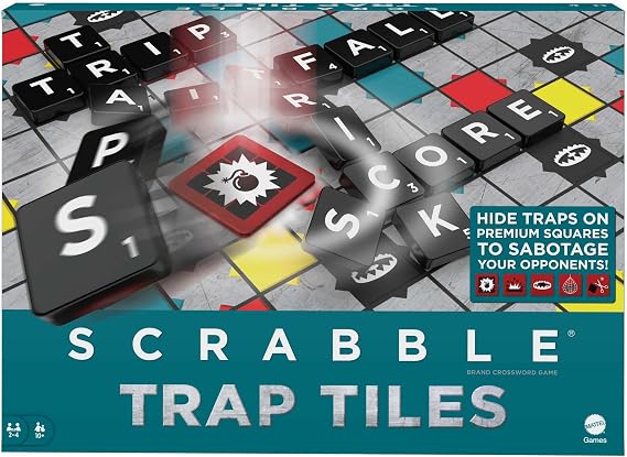 Scrabble Trap Tiles aile boyu kutu oyunu, genç yetişkinler veya ailelerin oyun gecesi için hediye, 10 yaş ve üzeri HMD14