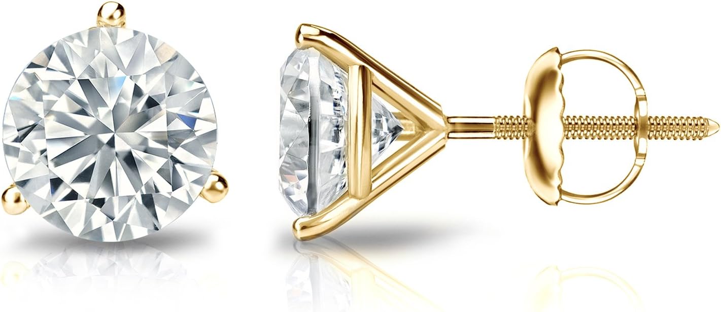 Diamond Wish 14k Gold Round Diamond Stud Earrings (1/4 to 2ct TW, G-H, SI1-SI2) 3-Prong Martini, Screw-Back
