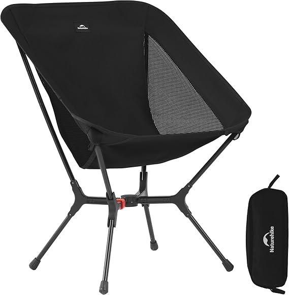 Naturehike YL01 Snap Camping Chair - 1 Second Setup Frame, 441lb Heavy-Duty | Portable Lightweight Backpacking Chair for Hiking, Beach & Travel, Breathable Side Mesh, Snap-Lock Quick-Open Frame