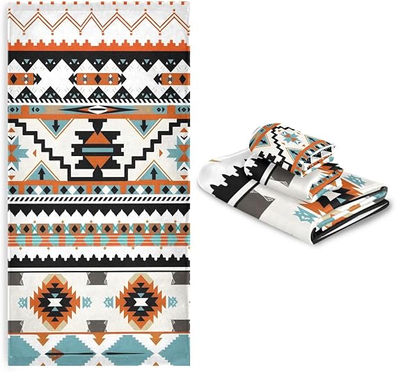 ALAZA Aztec Design Towel Bathroom Sets 3 Piece Bath Towel Sets1 Bath Towel 1 Hand Towel 1 Washcloth Soft Luxury Absorbent Decorative Towels for Beach Gym Spa