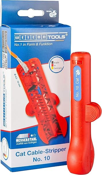 WEICON Cat Cable Stripper No.10 - Network Cable Stripper, Practical Stripper for Data Cables Network Cables Cat 5, 6 and 7, Red