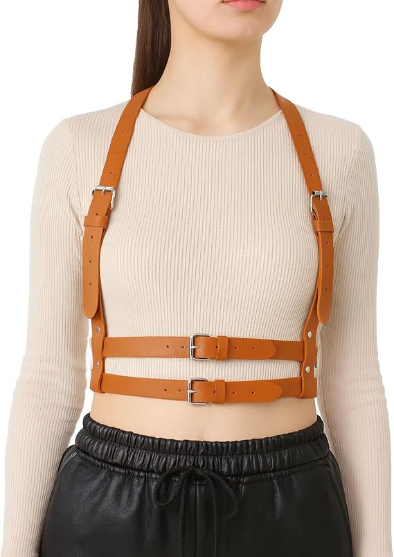 Gothic Chest Leather Harness for Women Punk Belt Black Harness Top Adjustable Chest Strap Carnival Party Accessories