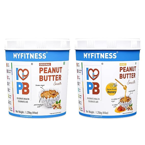 MYFITNESS Original Peanut Butter Smooth and Honey Smooth Non-GMO Gluten-free No Preservative Natural Ingredient High Protein Made with American Recipe