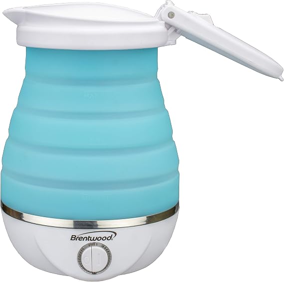 Brentwood KT-1508BL Dual Voltage 120/220 Volt Collapsible-Travel Kettle, 0.8 Liter, Blue