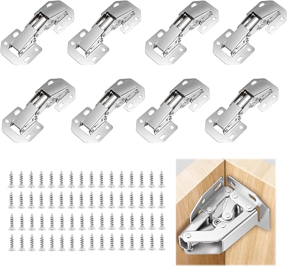 8 Pack Full Overlay Cabinet Hinges Soft Close Silver