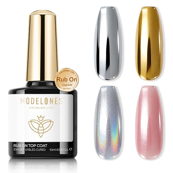 modelones Gel Top Coat for Chrome Nail Powder No Wipe Mirror Shine