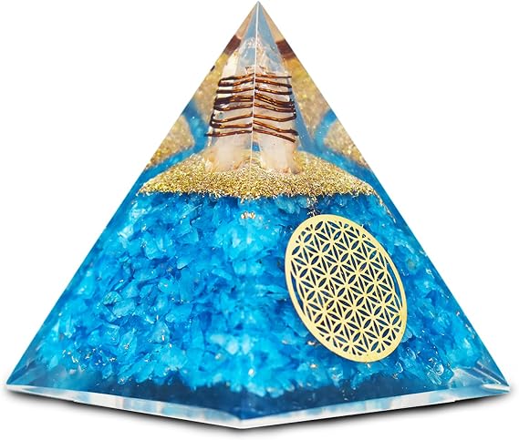 Aquamarine Orgonite Pyramid, Healing Crystal Pyramid, Pyramid Crystal Gemstone Pyramid for Meditation, Motivation, Positivity - Handmade in India