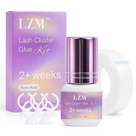 Long Lasting Eyelash Cluster Glue Waterproof Strong Hold 2 Weeks Latex Free for Sensitive Lash Cluster Glue Kit for Beginners DIY Eye Lash Extensions at Home (Black 5ml) 