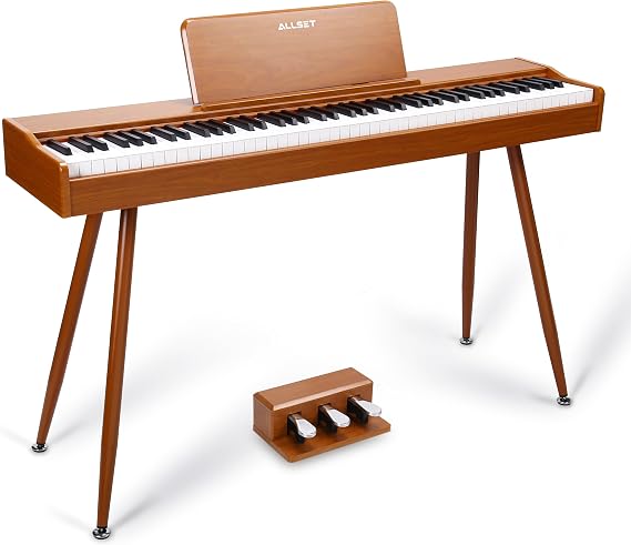 ALLSET Ligins Digital Piano 88 Key Weighted Keyboard with Hammer Action, Full size Electric Piano for Beginners, Dual Stereo Speakers, 3-Pedal, USB/MIDI Connectivity | Home Studio & Stage Use