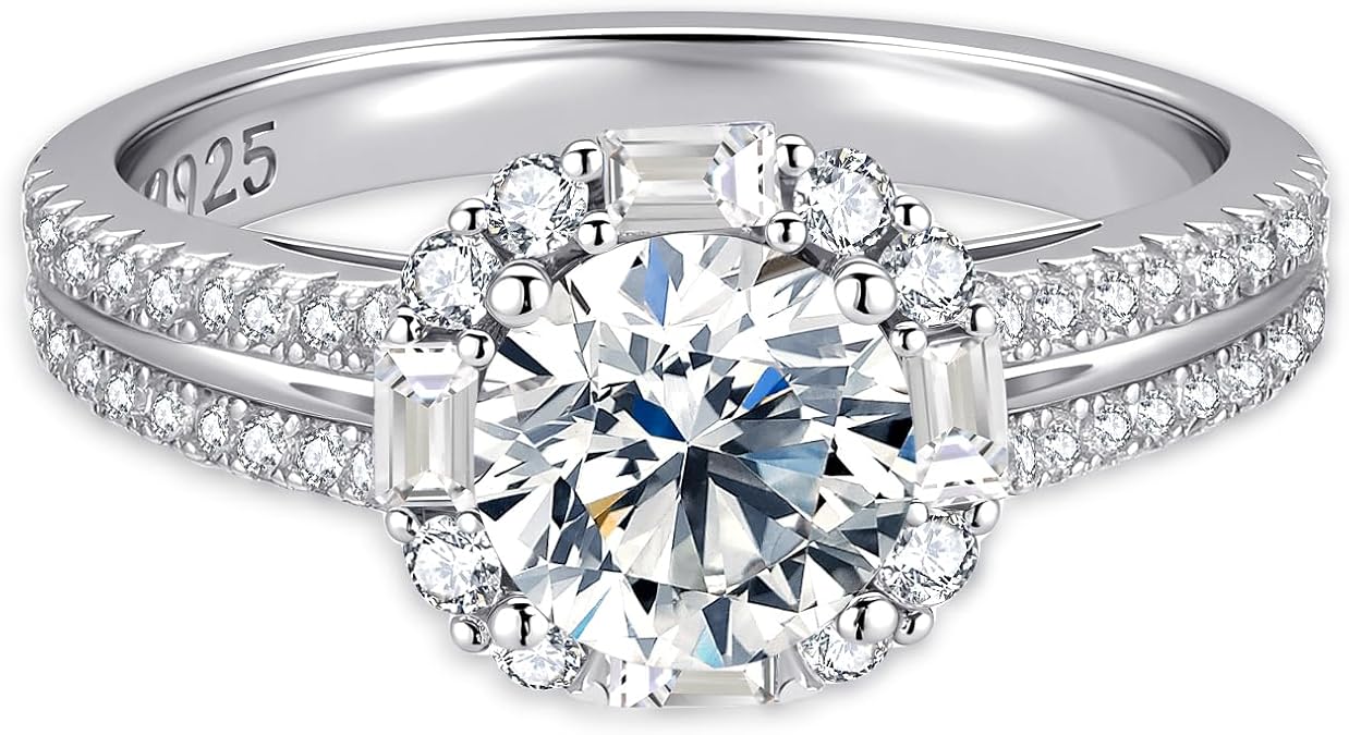 Moissanite Rings for Women, 1-2CT Engagement Promise Rings for Her, D Color VVS1 Lab Created Moissanite Wedding Band 18K White Gold Plated Eternity Moissanite Bridal Set Elegant Gifts