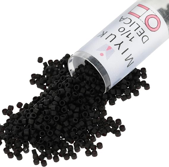 Miyuki Delica Seed Beads | Size 11/0 (1.6 mm), DB0310, Matte Black, 7.2 g, Approx. 1440 Beads, Made in Japan