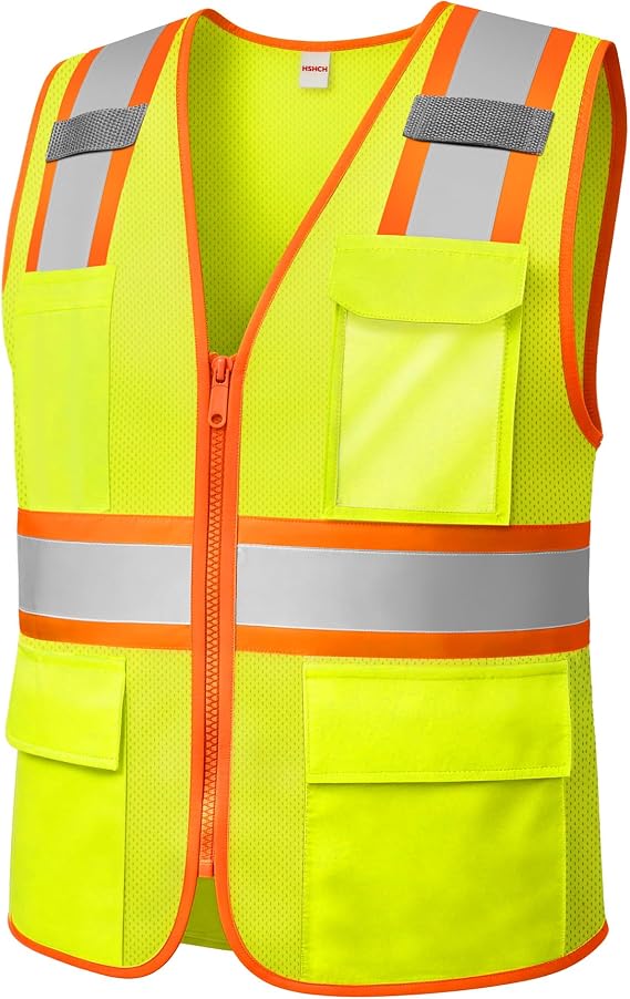 High Visibility Safety Vest with Reflective Strips and Pockets