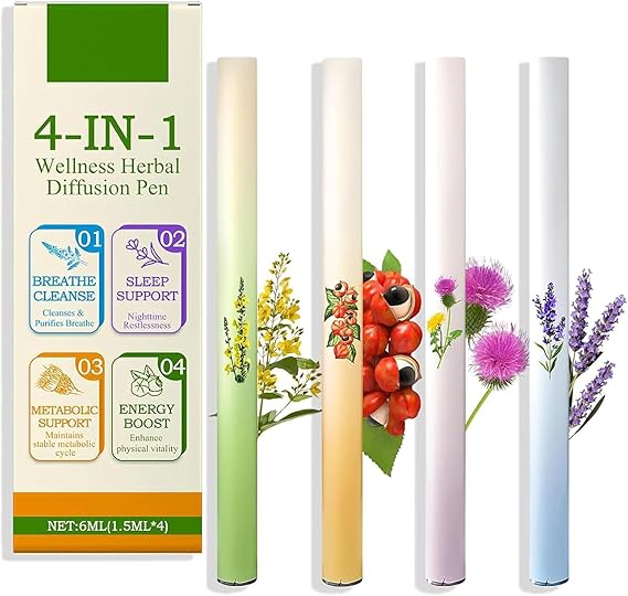 Herbal Diffuser Pen, 4PCS Dual-Action Herbal Purifier Pens for Sleep Support, Resting Relaxation and Oral Air Freshening, Quitting Bad Habit and Natural Energy Boost
