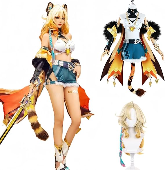 CR ROLECOS Genshin Impact Focalors Lynette Navia Cosplay Costume With Wig Outfit for Halloween Christmas Parties