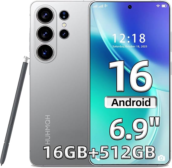 26 Ultra Unlocked Cell Phone,5G Phone Built in Pen,16+512GB Unlocked Phone, Android 16 Battery 7000mAh 6.9" HD Screen Smartphone,Face ID/Dual SIM/GPS(Grey)
