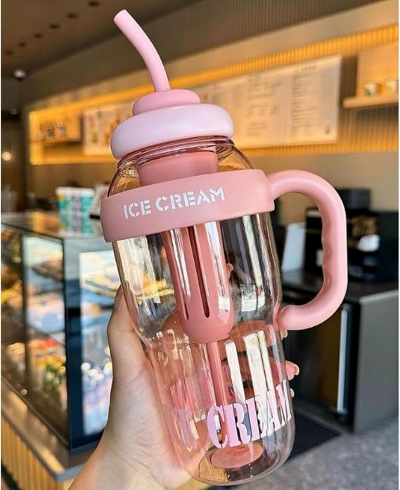1300 ML BPA Free Detoks Su Şişesi – Filtreli, Pipetli & Saplı Spor Matara, Ice Bottle Suluk, Çay – Meyve – Buz Filtreli, Seyahat & Okul İçin Uygun (Bej)